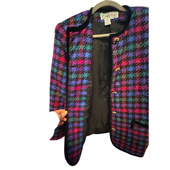 80s Carlisle Houndstooth Quilted Silk Wool Blazer Jkt Womens Modern Size 4 / 6 - Picture 9 of 9